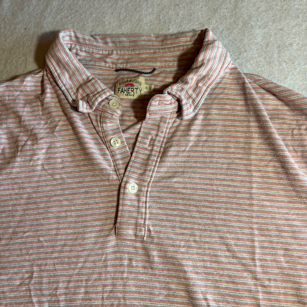 FAHERTY BRAND Movement Mens XL Striped Short‎ Sleeve Button Up Polo Shirt - Picture 2 of 10